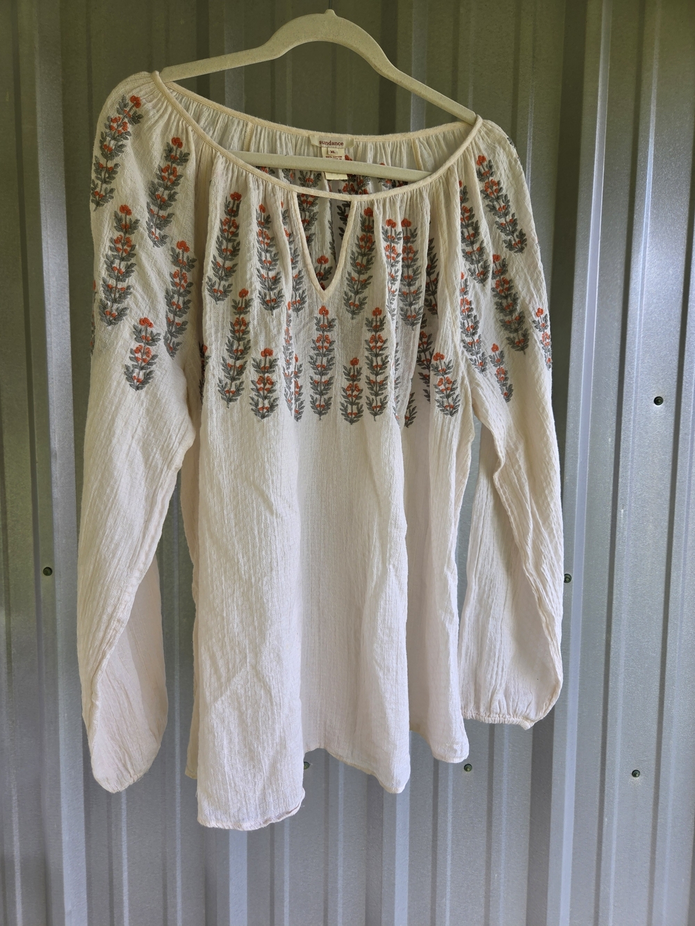 Sundance Long Sleeve Thin Material Embroidered Blouse Size XL